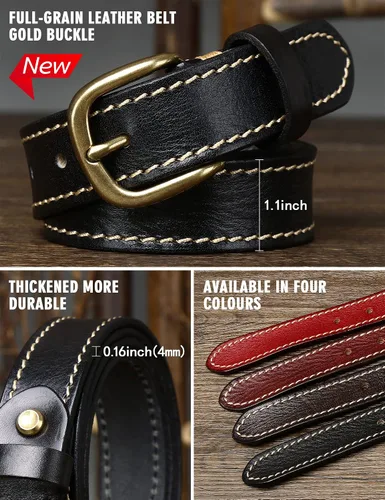 Miniatura 9 de Cinturones para mujer para jeans de 1.1 pulgadas de ancho, cinturones para vestidos de cuero de grano completo con hebilla dorada, caja de regalo