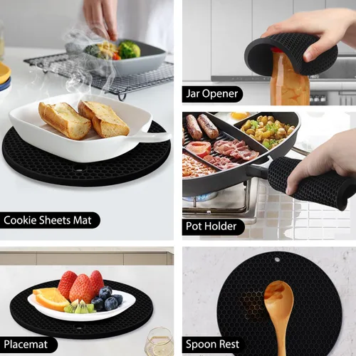 Miniatura 4 de Paquete de 4 salvamanteles de silicona, 9 pulgadas, flexibles resistentes al calor, almohadillas calientes de silicona para encimera de cocina, 04 6