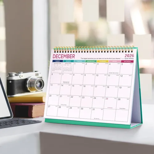 Miniatura 9 de Calendario de escritorio 2026-2027, calendario 2026-2027, julio de 2026 a diciembre de 2027, 9.8 x 8.3 pulgadas, calendario de escritorio con tapa