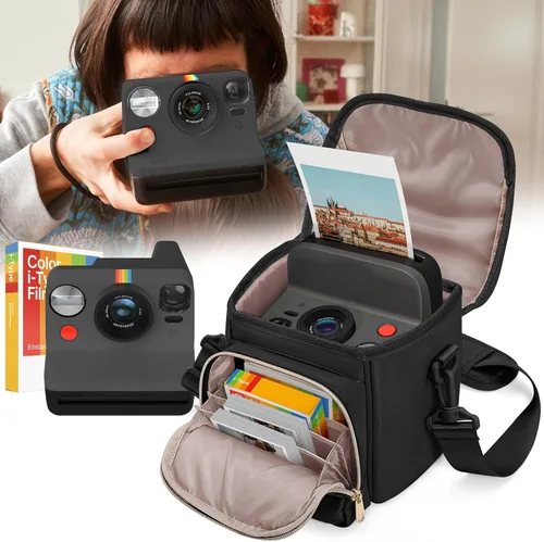 Miniatura 7 de Bolsa bandolera para cámara compatible con Polaroid Now 2ª/3ª cámara instantánea, bolsa cruzada con correa ajustable, color negro