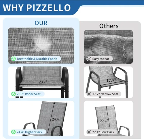 Miniatura 4 de PIZZELLO Juego de 4 sillas de patio, sillas de comedor apilables para todo tipo de clima, juegos de sillas de exterior de textileno transpirable