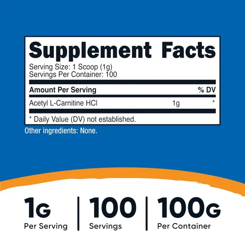 Miniatura 2 de Nutricost Acetil L-carnitina HCI (ALCAR) 3.53 oz por envase - 0.04 oz por porción - Sin OMG, sin gluten, sin sabor