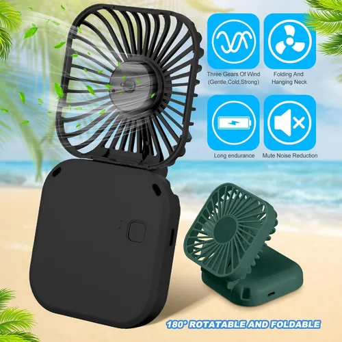 Miniatura 3 de Hortsun 6 piezas de collar portátil a granel, mini ventilador de mano personal recargable por USB, pequeños regalos de refrigeración plegables