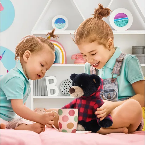 Miniatura 5 de DolliBu Oso negro de felpa con capucha a cuadros rojos, oso suave y abrazable, adorable peluche de oso negro de zoológico, bonito regalo para niños