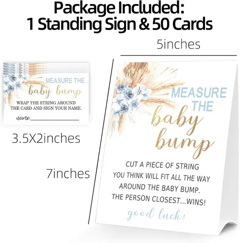 Miniatura 3 de Letrero de Baby Shower Games Measure the Baby Bump, How Big is Mommy's Belly Party Favors, cartel de pie Kraft de 5 x 7 pulgadas y 50 tarjetas