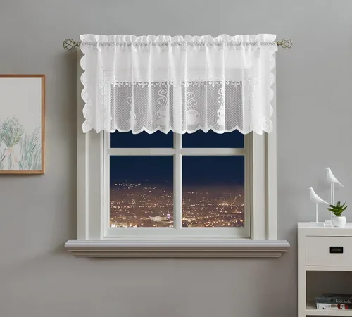 Miniatura 7 de Warm Home Designs El paquete de 3 cortinas de lino dorado para ventana de cocina incluye 2 niveles de 24 pulgadas y cenefa con festón. Juego