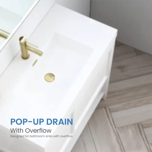 Miniatura 2 de KIBI Desagüe desplegable para fregadero de baño con desbordamiento (cubierta completa) Tapón de drenaje de tocador Drenaje duradero a prueba