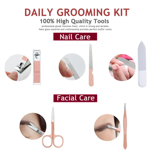 Miniatura 3 de HANTEKAS Juego de manicura 5 piezas en 1 de acero inoxidable profesional para el cuidado de las uñas, incluyendo nanocristal, brillo de uñas, lima