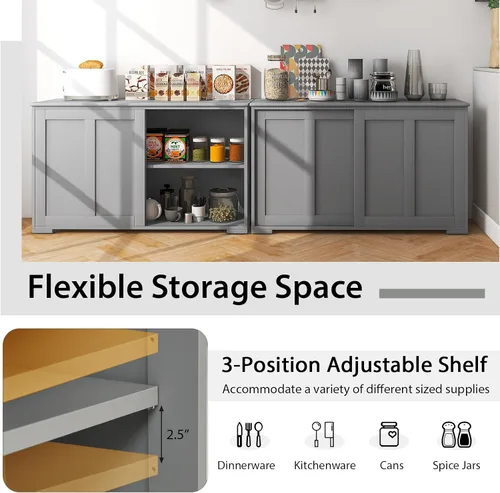 Miniatura 3 de Costzon Aparador Gabinete Buffet, Gabinete de Almacenamiento de Cocina de Madera con Estante Ajustable, Puerta Corrediza de Granero, Gabinete