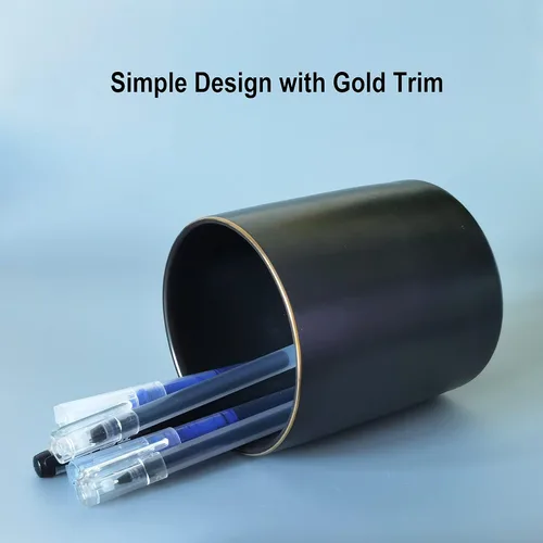 Miniatura 2 de HANKOR Portalápices de cerámica para escritorio - Lindo organizador de taza para bolígrafos y brochas de maquillaje con ribete dorado estético