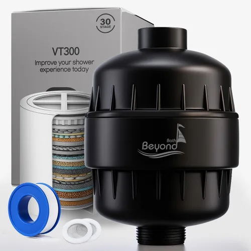 Filtro de ducha de 30 etapas, filtro de cabezal de ducha, suavizante de alto rendimiento que reduce la piel seca y los olores de cloro, negro