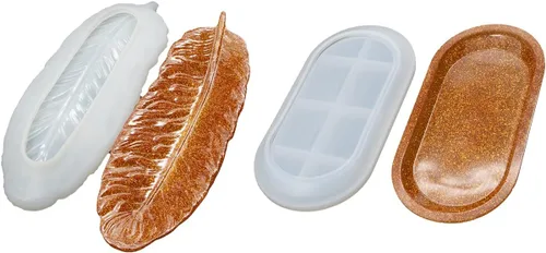 Miniatura 6 de Molde de silicona en forma de plumas, 2 piezas, con resina epoxi, hormigón, cemento y arcilla polimérica, blanco transparente (M0007+M0007)
