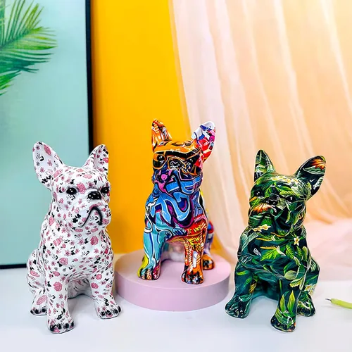 Miniatura 4 de Estatua de Bulldog Francés con Graffiti, Escultura Figurilla de Arte de Perro Animal, Decoración del Hogar para Sala de Estar, Dormitorio, Estante