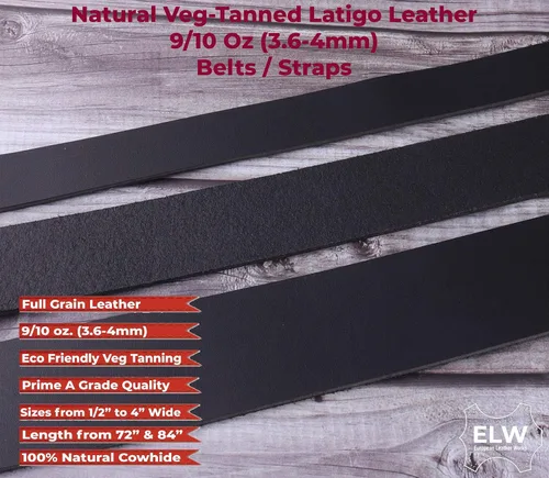 Miniatura 3 de ELW Negro Latigo Leather 9-10oz (0.142-0.157 in) correas, cinturones, tiras 1-1/2" (3.8cm) de ancho x 72" (1.83m) de largo cuero de grano completo