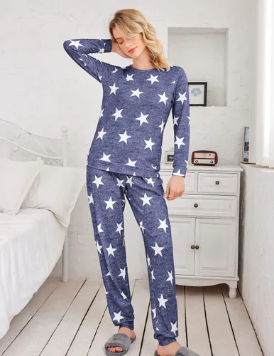 Miniatura 274 de Ekouaer Conjunto de pijama de manga larga para mujer, ropa de dormir suave con cuello redondo y bolsillos