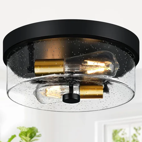 Miniatura 12 de Lámparas de techo de montaje empotrado, 2 luces de 12 pulgadas de níquel cepillado cerca de las lámparas de techo con pantalla de vidrio semillado