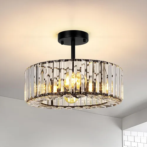 Miniatura 20 de FRIDEKO HOME Lámpara de techo semiempotrada - Lámpara de techo moderna de cristal, lámpara de techo moderna, accesorios de luz dorada para porche