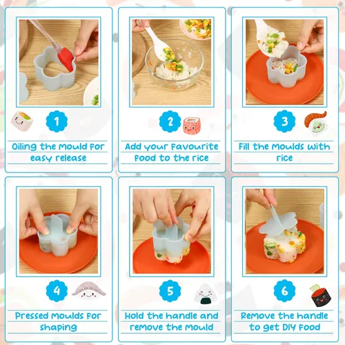 Miniatura 3 de Onigiri - Kit de moldes para hacer sushi musubi con paleta de arroz, cepillo para cocina, sin BPA, duradero, polipropileno, pequeño, redondo