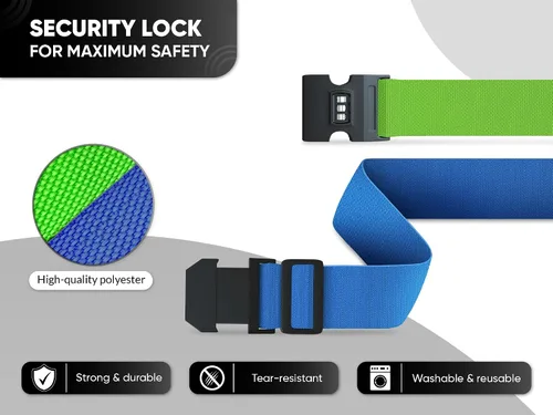 Miniatura 3 de Kivann 4 correas de equipaje Cinturón ajustable para maleta Correas de embalaje de viaje con un bloqueo de combinación Juego de correas de viaje