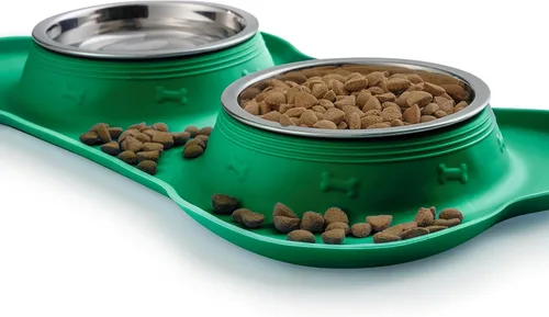 Miniatura 5 de Hubulk - Comedero doble con tazones de acero inoxidable y base de silicona antideslizante antiderrames para agua y comida + pala para alimento