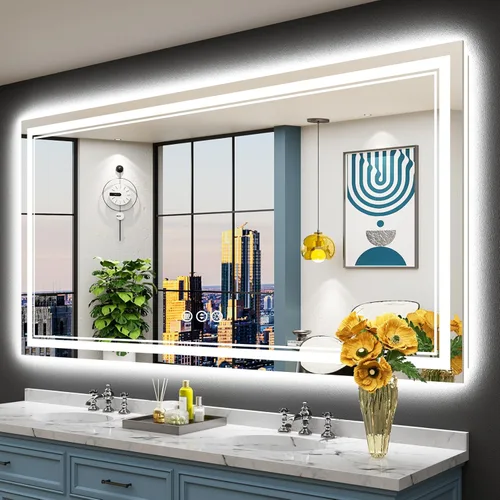 Miniatura 43 de 30x36 Espejo de baño LED con luces, retroiluminado y luz frontal, espejo de tocador iluminado antivaho para pared de baño, 3 colores, regulable