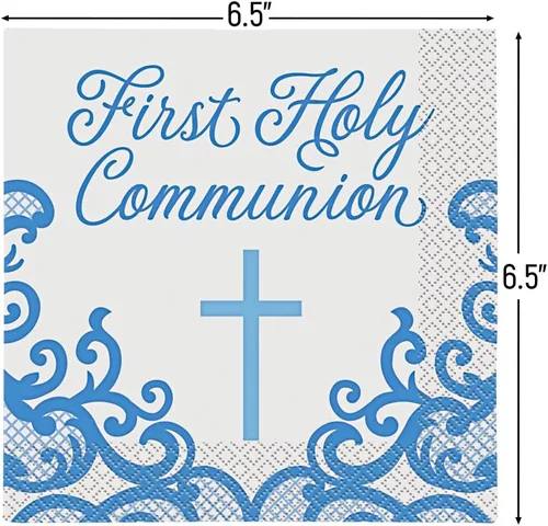 Miniatura 2 de Unique Fancy Blue Cross - Servilletas de almuerzo para la primera comunión (paquete de 16), elegantes y benditas esenciales para fiestas, perfectas