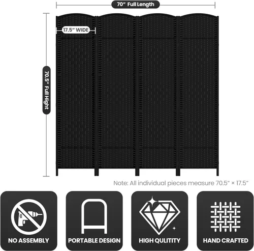 Miniatura 3 de Divisor de habitación de 4 paneles, pantalla de privacidad plegable de 6 pies, divisor de pared de panel plegable extra ancho con divisor de pared