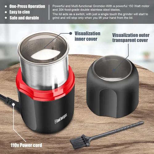 Miniatura 7 de COOL KNIGHT Molinillo de hierbas [gran capacidad/rápido/eléctrico] - Molinillo de café de hierbas para especias con colector de polen/- 7.5" (negro)