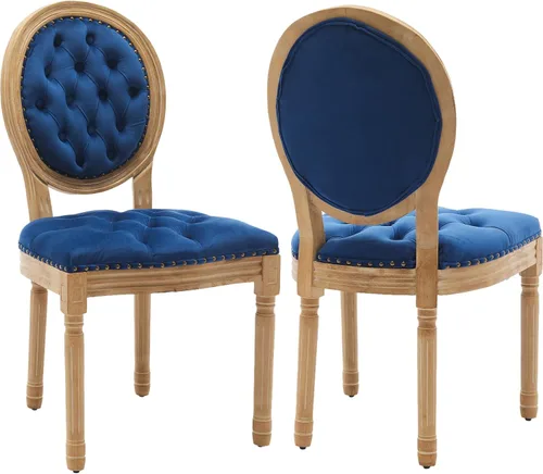Miniatura 84 de Juego de 2 sillas de comedor de campo francés, sillas de comedor de madera de granja beige, silla de comedor con respaldo tejido con cojín tapizado