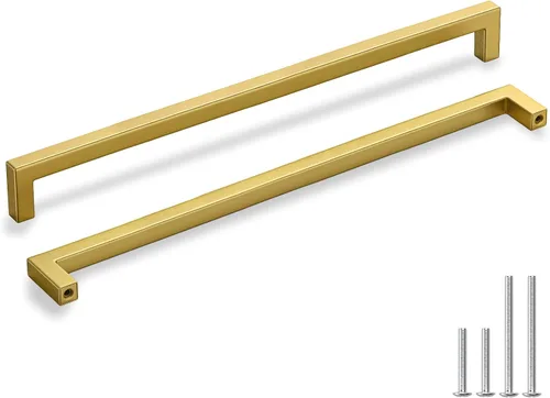 Miniatura 21 de Homdiy Manijas de gabinete de cocina de bronce cepillado de 6- 1/4 pulgadas, paquete de 30 tiradores de gabinete dorados, cuadrados, herrajes