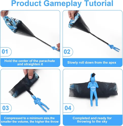 Miniatura 6 de Catcan 10 piezas de juguete de paracaídas, paracaídas de camuflaje para hombre, sin enredos, lanzar a mano, juguete volador para paracaidistas,