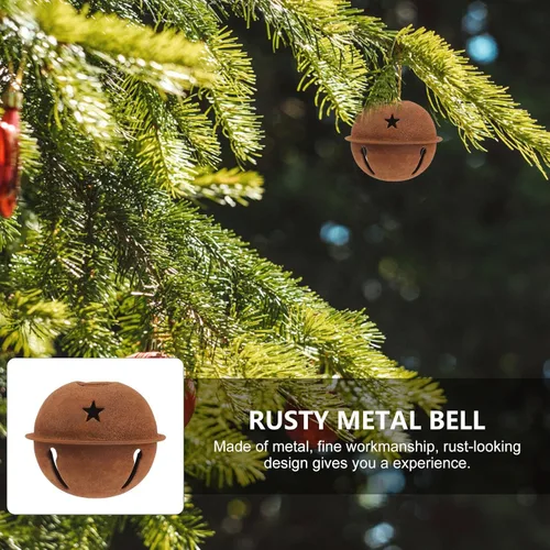 Miniatura 2 de 12 campanas oxidadas de metal de Navidad para manualidades, cascabeles de 1.57 pulgadas con recortes de estrella para árbol de Navidad, decoración