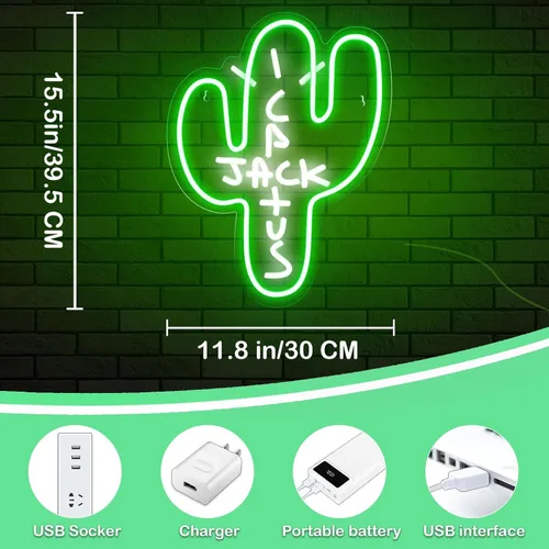 Miniatura 2 de Señal LED de neón Cactus Jack - Decoración regulable, luz de neón verde de Jack Cactus en forma de cactus para arte de pared del dormitorio