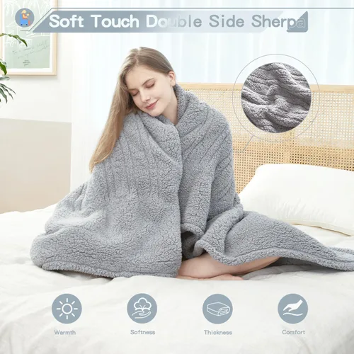 Miniatura 3 de Manta térmica de sherpa de doble cara, manta eléctrica de calefacción suave para cama, sistema de seguridad automático, 6 niveles de calefacción y 4