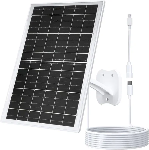 Miniatura 11 de Zivif Panel solar para cámara de seguridad, cargador solar de 7 W con puerto micro USB y USB-C, panel solar USB C impermeable IP65 para cámaras