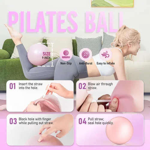 Miniatura 4 de JKSHMYT Pilates Ring Kit for Women, Pilates Equipment – 14.5" Home Magic Circle Workout with Pilates Ball,Resistance Bands,Better me Pilates Rosa