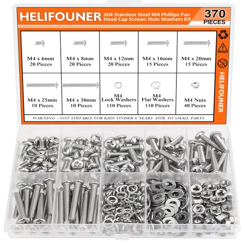 Miniatura 11 de HELIFOUNER 120 piezas M6 x 0.394 in /0.472 in /0.630 in /0.787 in /0.984 in /1.181 in /1.378 in, cabeza hexagonal, tornillos, arandelas, tuercas