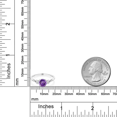 Miniatura 76 de Gem Stone King Anillo de compromiso de 3 piedras preciosas redondas de oro blanco de 10 quilates con piedra natal de 0.236 in con piedra natal