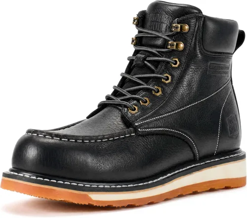 6in Mens Moc Toe Steel/Soft Toe Work Boots for Men,Comfortable Mens Safety Work Boots,Oil/Slip Resistant,Indestructible Steel Toe Shoes Industrial