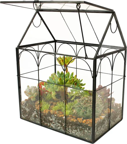 ELEGANTLIFE Terrario geométrico de cristal para plantas suculentas, maceta de aire para decoración del hogar, jardín, oficina (casa negra)