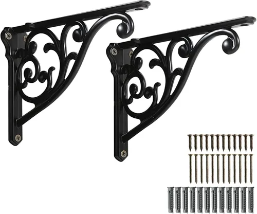 Miniatura 34 de Soportes de estante de 4 pulgadas, paquete de 4 soportes de pared de latón antiguo de alta resistencia, estantes decorativos de cocina victoriana