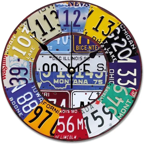 ArogGeld Reloj de pared con números vintage, reloj de madera para automóvil, 10 silencioso, sin tictac, de cuarzo, funciona con pilas, para sala de