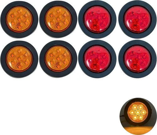 All Star Truck Parts 8 piezas de luz LED redonda de 2 pulgadas para marcador lateral de seguridad [7 LEDs] [ojal de goma] [IP 67] para remolques - 4