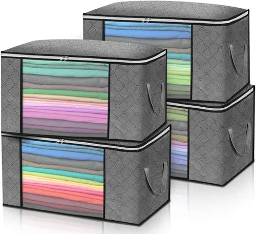 Miniatura 11 de Bolsas de almacenamiento grandes de 90 litros, paquete de 4 organizadores plegables para armario y almacenamiento con asas duraderas, tela gruesa