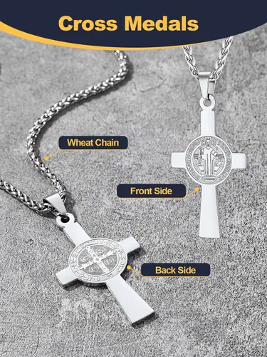 Miniatura 204 de U7 Saint Benedict/Michael Medal Necklace, 316L Stainless Steel Virgin Mary Necklace for Men Women, Bible Verse Protection Necklace Catholic