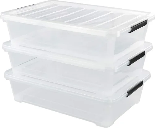 Miniatura 8 de Juego de 4 contenedores apilables de plástico transparente para debajo de la cama con tapa, 20 cuartos de galón Latch storage container, slim 5.98