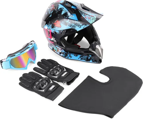 Miniatura 7 de OUMURS DOT Casco de Dirt Bike para Adultos con Gafas, Guantes y Máscara, Visera Solar Ajustable, Casco de Motocicleta ATV Todoterreno Motocross