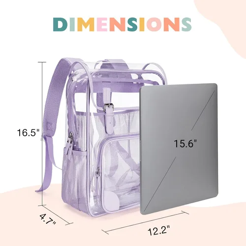 Miniatura 6 de mommore Mochila transparente para escuela, resistente, grande, transparente, de PVC, transparente, 1PC-Púrpura, Grande, Mochila transparente