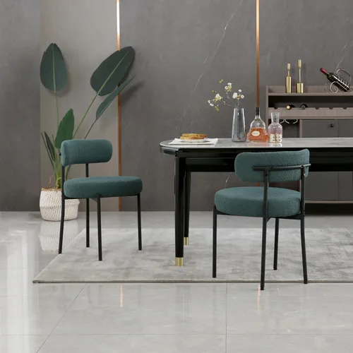 Miniatura 12 de Juego de 2 sillas de comedor negras redondas tapizadas de bouclé para el comedor, sillas de cocina modernas de mediados de siglo con respaldo curvo