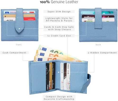 Miniatura 4 de Grande -3803 Cartera unisex, Azul (Iced Blue), Cartera delgada de cuero con cierre a presión pequeño
